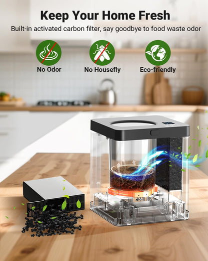 Electric Composter for Kitchen, 2.5L Indoor Countertop Compost Bin Kitchen with LED Display, Visible Window & Carbon Filter, Auto-Clean, 4H/6H Fast Processing, Odorless Food Compost Machine
