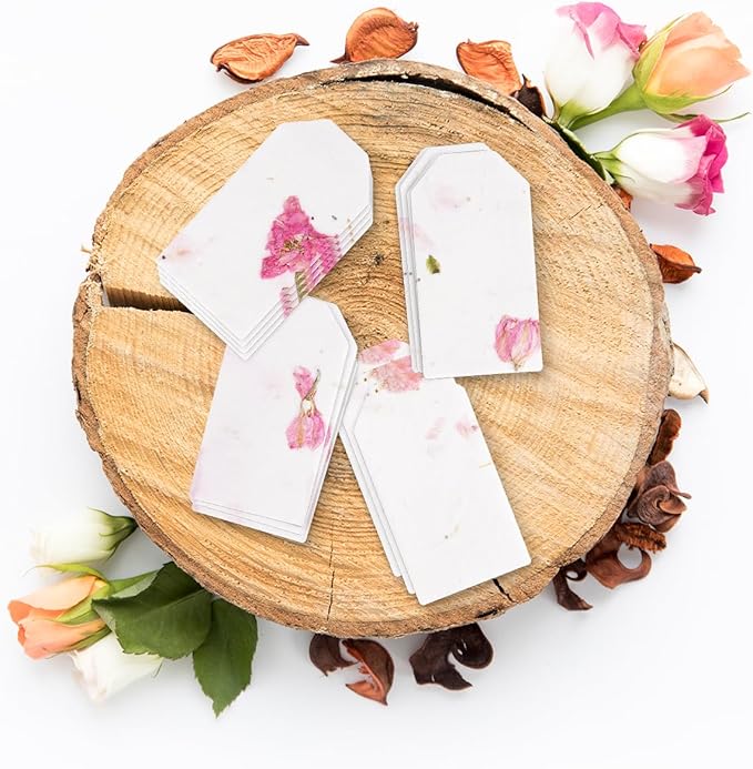 50Pcs Plantable Pink Seed Paper Tags with Wildflower Seeds, Writable & Plantable Gift for Moms, Plant Lover, Teachers, Ideal for Weddings, Baby Shower Favors, Memorial, & Celebrations