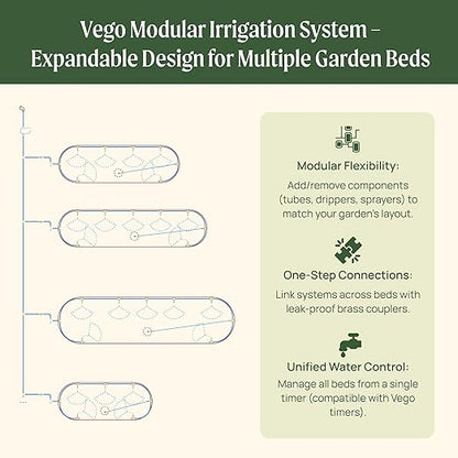 Vego Garden Irrigation Kit - Drip Irrigation System for Raised Garden Beds, Efficient Watering Solution for Vegetables, Flowers, and Plants, Easy DIY Installation (Large)