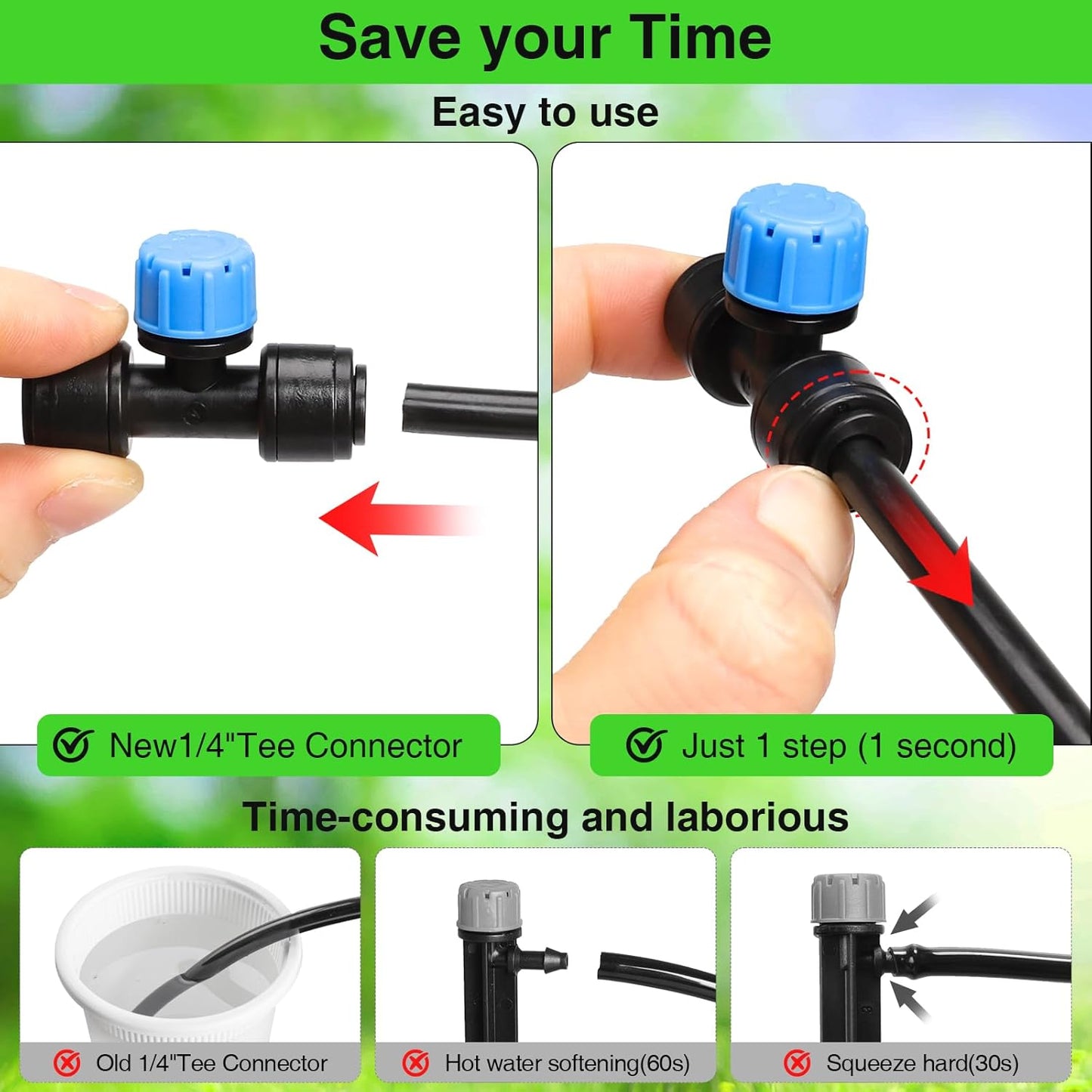 MIXC 24 Pack 1/4" Drip Irrigation Emitters, Adjustable 360° Drip Emitters for 1/4" Tubing, Leak-Proof Water Drippers, Perfect for Potted Plants, Greenhouse & Outdoor Watering Systems