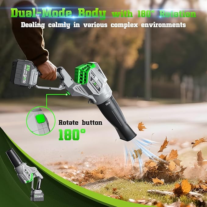Leaf Blower Cordless, 950,000 RPM Leaf Blower Body Can be Rotated 180°, 2 X 4.5Ah Batteries and Fast Charger 4 Speed Mode Portable Lightweight Cordless Leaf Blower for Patio Cleaning(Grey)