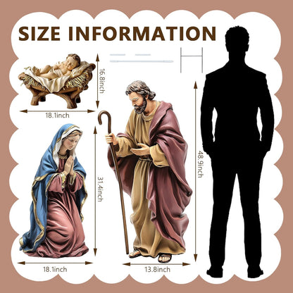 Shimeyao 3 Pcs Metal Christmas Outdoor Nativity Scene Set 48.8 Inch Large Christmas Holy Family Nativity Scene Decorations Includes Stakes Jesus Joseph Mary for Xmas Holiday Garden Decor