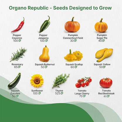 Organo Republic 25 Summer Vegetable & Herb Garden Seeds Variety Pack - 6,820+ Non-GMO Heirloom Veggie & Herb Seeds for Outdoors & Indoor Home Gardening: Tomato, Okra, Bean, Cucumber, Basil, Rosemary