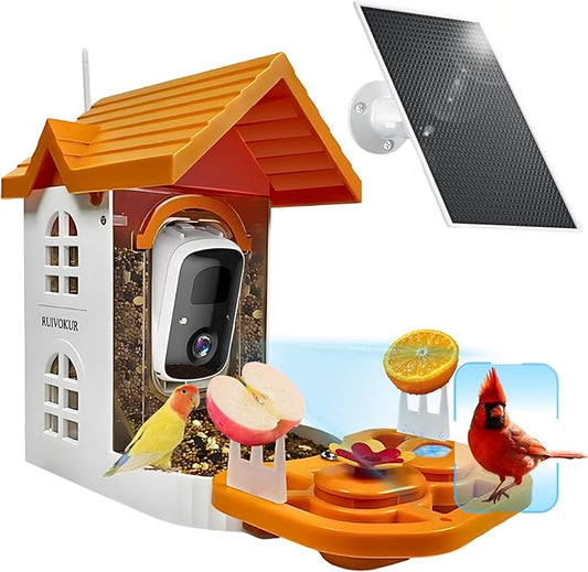 Smart Bird Feeder with Camera, 2.4GHz WiFi Watching Camera Bird Feeders for Outdoors Solar Powered, AI Identify 11,000 Birds Species, Instant Arrival Alerts, Auto Capture 2K HD Live Videos