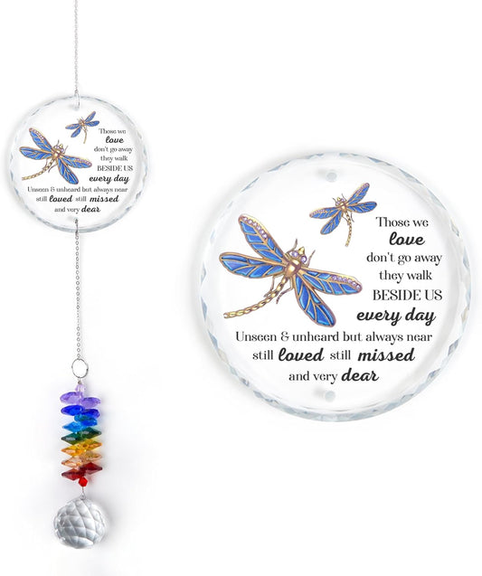 Glass Suncatcher Ornament - Those we Love Don't go Away - Sympathy Gifts for Loss of Loved Ones - Bereavement Keepsake - Crystal Rainbow Maker - Hanging Crystal Decor - Daily Remembrance