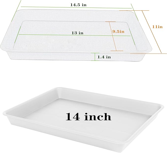 Plant Growing Trays 4 Pack, Plant Tray, 14.5"x11", Heavy Sturdy Plastic Plant Saucer Seed Trays, Seedling Starter Tray, Plant Drip Trays for Indoors, Seed Starter Growing Tray (Creamy White)