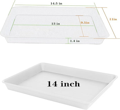 Rectangle Plant Tray, Plant Drip Tray, Plant Pot Saucers, Plant Germination Trays, Plant Saucers, 14.5'' x 11'' x 1.5'' (2 pack), Creamy White