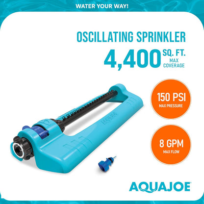 Aqua Joe SJI-OMS20 Jumbo Oscillating Sprinkler with Adjustable Spray and Metal Base, Up to 4,400-Square-Foot Coverage, 70-Foot Spray Distance, 63-Foot Spray Width