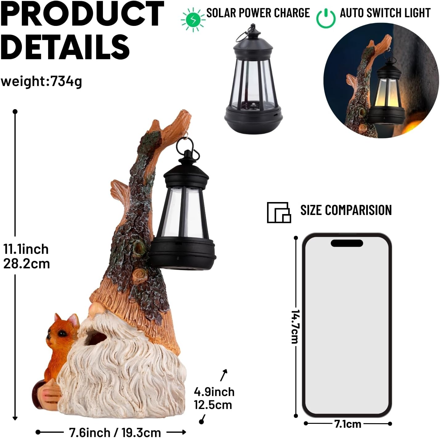 Solar Fox Gnomes Garden Statue with Lantern, Outdoor Resin Decor for Lawn, Yard, Patio – Whimsical Gift for Mom, Women, Grandma (Fox Gnomes)