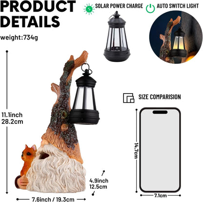 Solar Fox Gnomes Garden Statue with Lantern, Outdoor Resin Decor for Lawn, Yard, Patio – Whimsical Gift for Mom, Women, Grandma (Fox Gnomes)