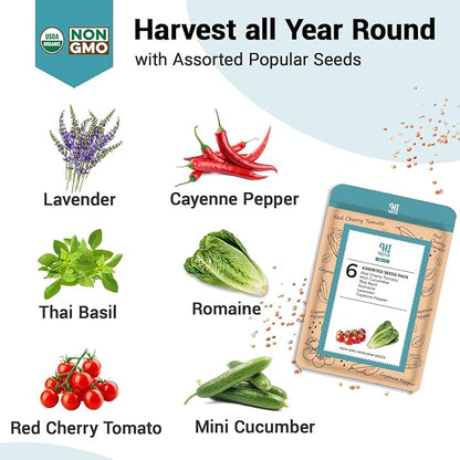 Assorted Seed Pods for All Hydroponics Growing Systems, 8 Pods with 600+ Seeds of Romaine, Basil, Cherry Tomato, Cucumber, Cayenne Pepper and Lavender