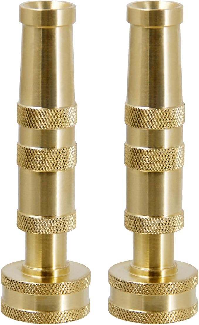 Biswing Brass Hose Nozzles, Heavy-Duty Brass Adjustable Twist Hose Nozzle, 2 Pack (4"), VI3432