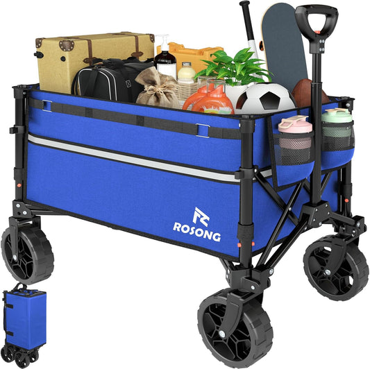 Collapsible Wagon Cart with Wheels Foldable - Folding Utility Heavy Duty Wagons Carts for Grocery Sports Garden Shopping Camping Wheelbarrows (Blue, 120L)