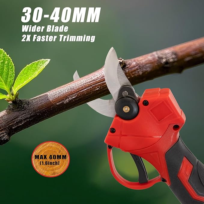 21V Electric Pruning Shears, Tacsaw Upgraded 600W Brushless Electric Pruner with 2×2.0Ah Batteries, 2 Blades, Fast Charger, 1.6" Cutting Diameter, Cordless Pruning Shears for Yards/Outdoors/Farms