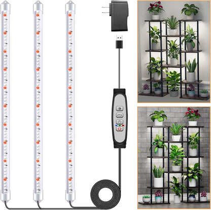 Tri-Bars Grow Light Strips for Indoor Plants with Auto ON/Off Timer 6/12/18H, 5 Dimmable Levels for Shelves Plant Growing(Pack 1)