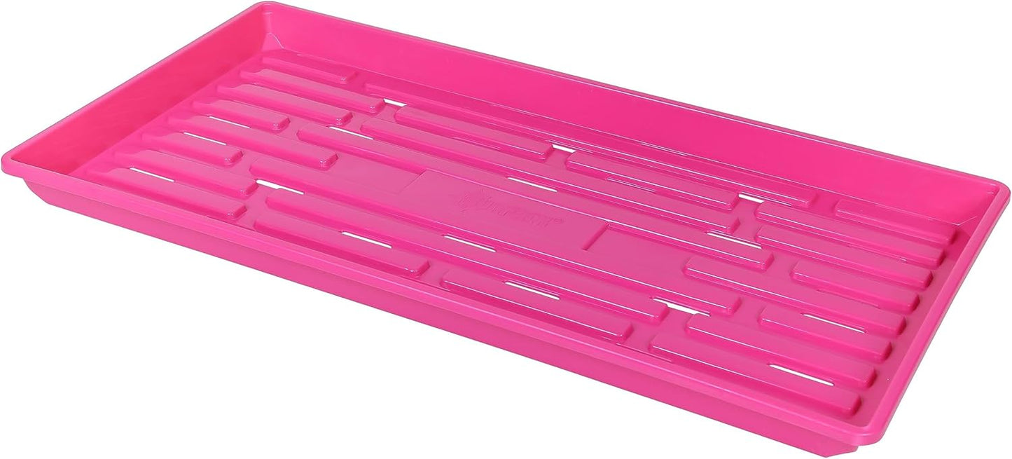 SUNPACK 10" x 20" Heavy Duty Shallow Plastic Seed Starting Tray, Magenta, 1" (Pack of 30) - Lined with Drainage Holes for Excess Water and Aeration, Ideal for Greenhouses or Indoor Gardening