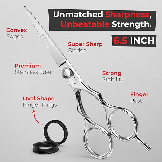 Suvorna Hair Scissors Professional - Barber Shears for Hair Cutting - Extremely Sharp Razor Edge Hair Cutting Scissors to Cut Hair - 6.5" Japanese Stainless Steel Hair Shears for Women and Men