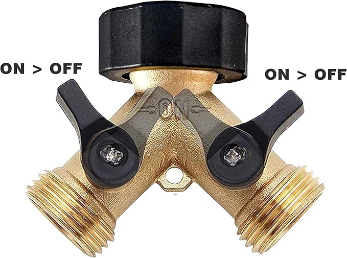 Brass Garden Hose Splitter 2 way Heavy Duty, Brass Hose Y Splitter 2 Valves, Y conneector with 2 Extra Rubber Washers