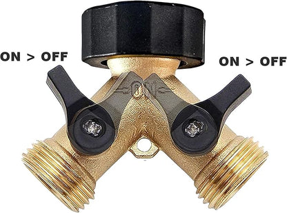 Brass Garden Hose Splitter 2 way Heavy Duty, Brass Hose Y Splitter 2 Valves, Y conneector with 2 Extra Rubber Washers
