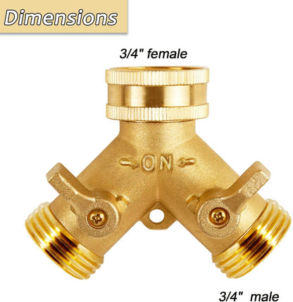 Triumpeek Brass Garden Hose Splitter, 3/4 Inch 2-Way Y Brass Hose Connector with O-ring Washers & Tape