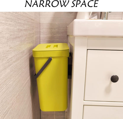 stonespace Small Trash Can with Lid，Mountable Indoor Compost Bucket, Hanging Trash Can with Lid for Cupboard/Bathroom/Bedroom/Office/Camping, 3.2 Gallon/12L Green