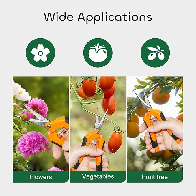 GROWNEER 1 Packs 6.5 Inch Pruning Shears Gardening Hand Pruning Snips Gardening Scissors with Straight Stainless Steel Precision Blades