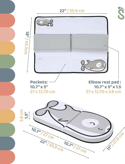 Small Steps Bath Kneeler and Elbow Rest Pad Set – Ergonomic Baby Bath Kneeling Pad with Memory Foam and Non-Slip Design – Orca-Themed Comfort with Handy Pockets for Bathing Babies and Kids
