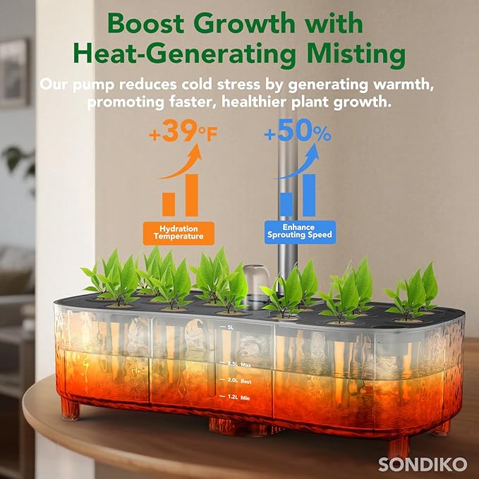 Sondiko Hydroponics Growing System Kit with Atomization Technology, Indoor Garden kit with 48W LED Grow Light, Quiet Water Pump, Automatic Timer, Height Adjustable, 5L Large Tank Plant Germination Kit