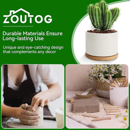 ZOUTOG Succulent Pots 3.15 Inch,4 Pack Succulent Planters,Small Pots for Plants with Drainage and Tray,White Ceramic Flower Planters for Indoor Plants,Home,Office,Desk
