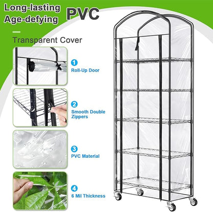 Abimars 5-Tier Greenhouse with Caster Wheel, Each Shelf Height Adjustable Metal Plant Shelf with PVC Cover for Seed Starting Trays, Seedling Pots, Plant Pots, 13x29x73inch