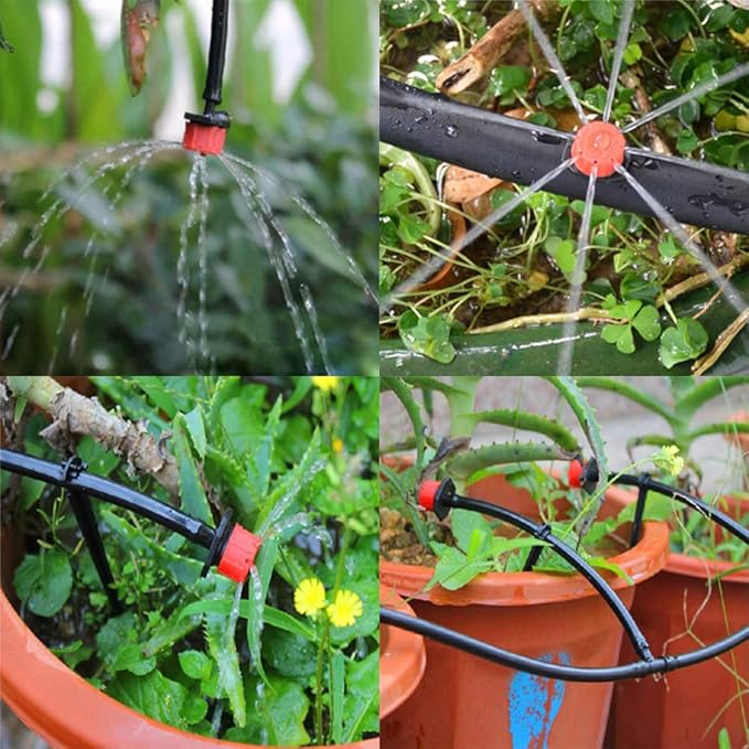 100Pcs1/4Inch Adjustable Irrigation Drippers Sprinklers Watering Sprinklers Anti-Clogging Emitter Dripper Red Garden Supplies