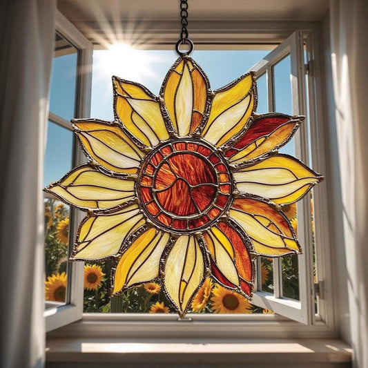 Radiant Sunflower Acrylic Suncatcher Stained Glass Effect Window Car Hanging Christmas Ornament Indoor Outdoor Decor Garden Sun Catcher Panel for Sunflower Lover for Women Mom Grandma