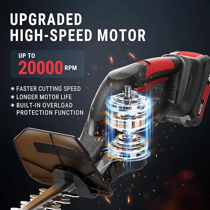 EWORK 20V 22-Inch Electric Hedge Trimmer Cordless 5/8" Cutting Capacity, Lightweight 4.3 Lbs, Battery Powered Bush Trimmer, Handheld Shrub Trimmers with Battery and Charger for Garden, Yard