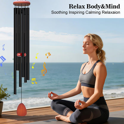 Large Wind Chimes for Outside Deep Tone, Soothing Melodic Memorial Sympathy Wind Chime, Suitable Outdoor Garden Decor, Gift for Mom Women Neighbors (Black Wind Chime -56 in)