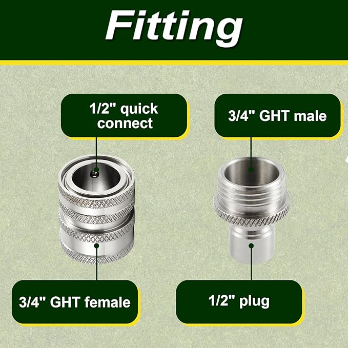 Garden Hose Quick Connect, Stainless Steel Water Hose Fitting, Quick Release Hose Connector, 3/4 Inch GHT