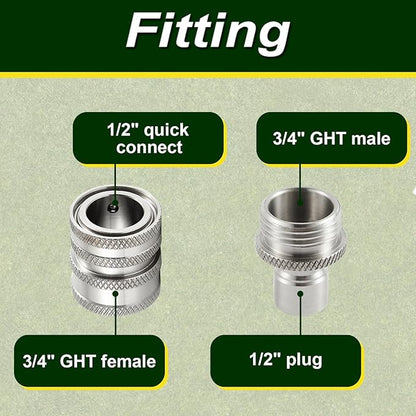 Garden Hose Quick Connect, Stainless Steel Water Hose Fitting, Quick Release Hose Connector, 3/4 Inch GHT