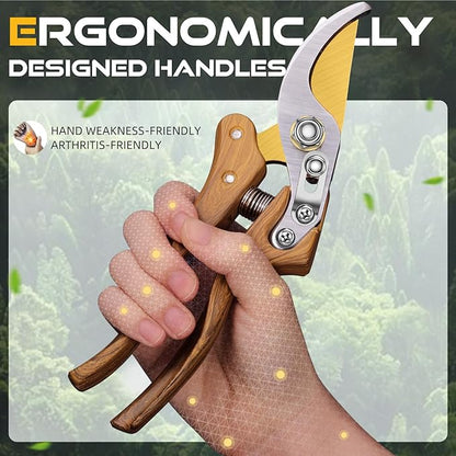 8.5" Professional Bypass Pruning Shears – Heavy Duty Garden Scissors & Clippers for Wood & Tree Trimming, Ultra Sharp SK5 Blade, Ergonomic Handle, Perfect Gardening Gift, 2025 Wood-Like Finish