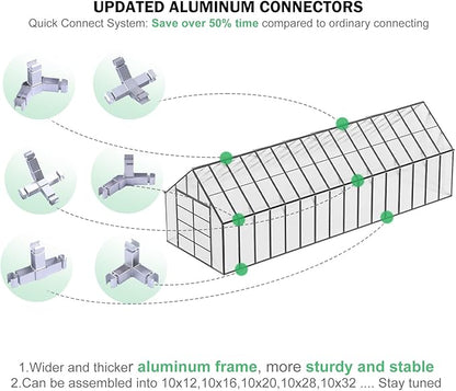 CDCASA 10x32 FT Greenhouse for Outdoors,Large Easy Assembly Thicker Aluminum Polycarbonate Greenhouses w/7 Windows, Double Door, Walk-in Green House for Outside,Patio,Backyard,Garden