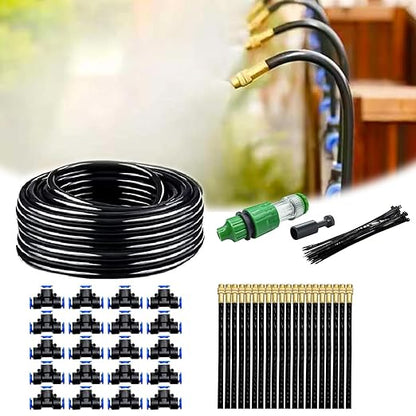 Automatic Greenhouse Drip Irrigation Kit with 20 Brass 360° Adjustable Nozzles 65FT 1/2" Tubing & Misting System for Outdoor Plants, Hydroponics,Raised Beds & Flower Gardens-Easy Setup & Water Saving