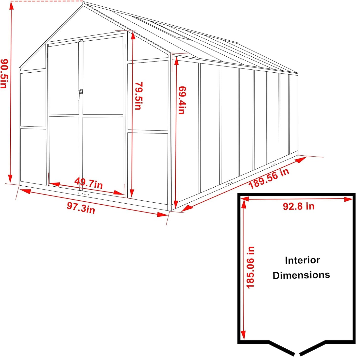 BlueWish 8x16 FT Greenhouses for Outdoors, Greenhouse with Rivet Structure, Adjustable Vents, Aluminum Greenhouse Kit with 4MM Polycarbonate Panel, Walk-in Green House for Garden, Gray
