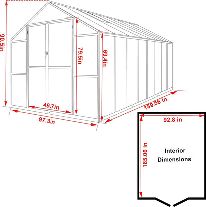 BlueWish 8x16 FT Greenhouses for Outdoors, Greenhouse with Rivet Structure, Adjustable Vents, Aluminum Greenhouse Kit with 4MM Polycarbonate Panel, Walk-in Green House for Garden, Gray