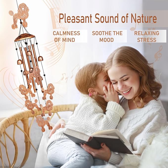 Poodle Wind Chimes for Outside, Metal Windchimes Outdoors, Poodle Gifts for Women/Men, Memorial/Birthday Gifts, Garden Decor for Outside, Patio or Yard, Durable Chimes for Outdoors