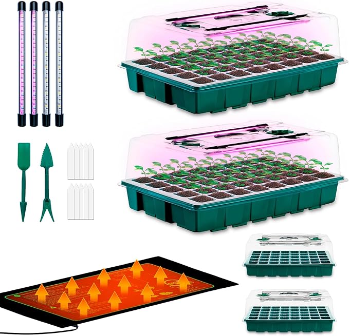 Seed Starter 4 Pack 160-Cell Tray with Grow Lights and Heat Mat,Seed Growing Tray, Germination & Plant Propagation Station for Indoor Plants