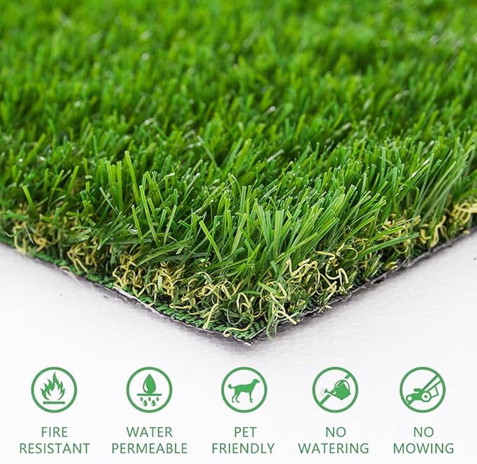 Heyroll Natural Artificial Grass Turf 3 FT x 53 FT, Customized Sizes Thick Faux Grass, 1.38" Indoor Outdoor Garden Rug Landscape Carpet Lawn Synthetic Fake Grass Mat