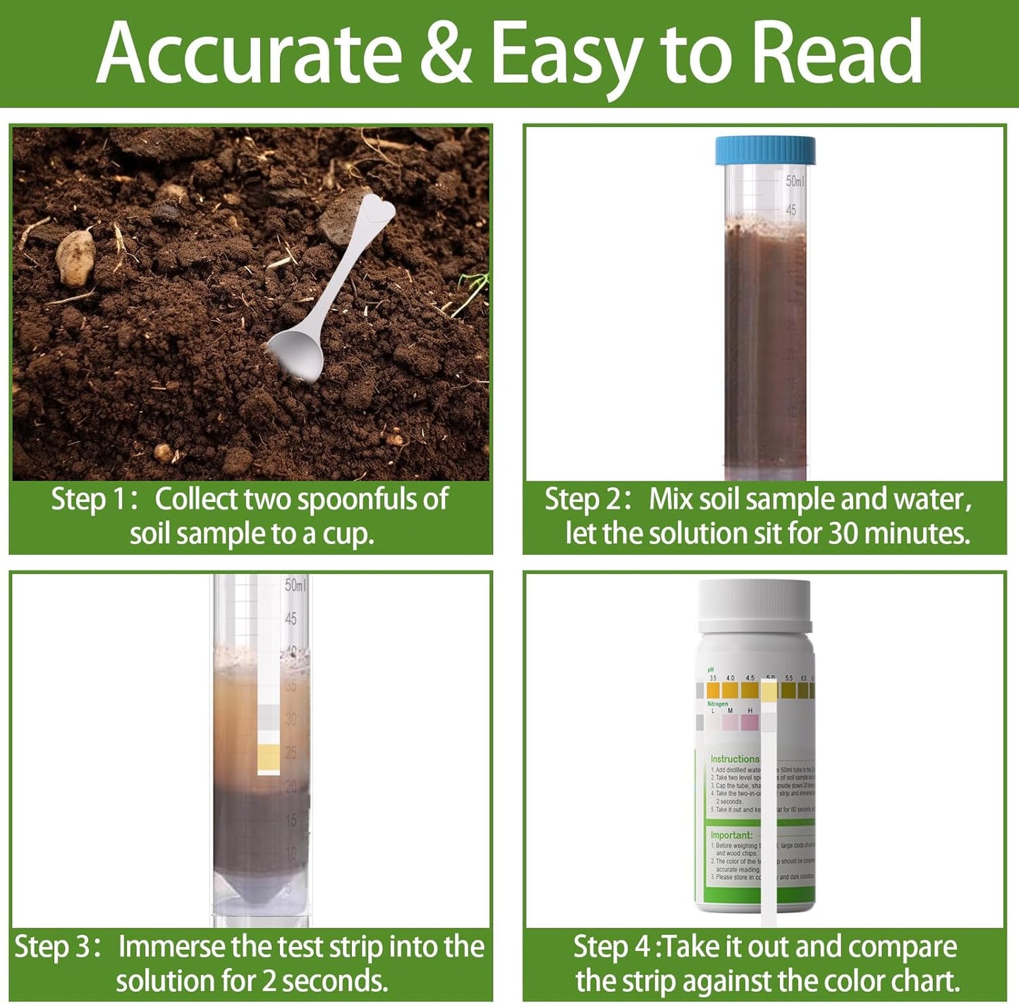 Soil pH Test Kits - 2 in 1 Soil Testing Kits with Test Tube - 100 Pcs Professional Test Soil pH & Nitrogen for Garden Lawn Yard Grass Home
