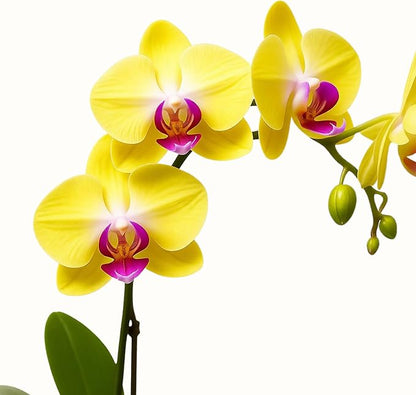 Premium Yellow Phalaenopsis Orchid Plant - Live Double Stem with Citrine Crystal - Indoor Flowering Houseplant Gift - Perfect for Birthday Anniversary