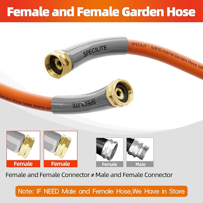 SPECILITE Garden Water Hose 10 ft x 5/8 in with Female to Female Connector, Small Leader Hose for Hose Reel, Heavy Duty, Flexible & Lightweight, Water Pipe, Outdoor Water Hose Extension Adapter