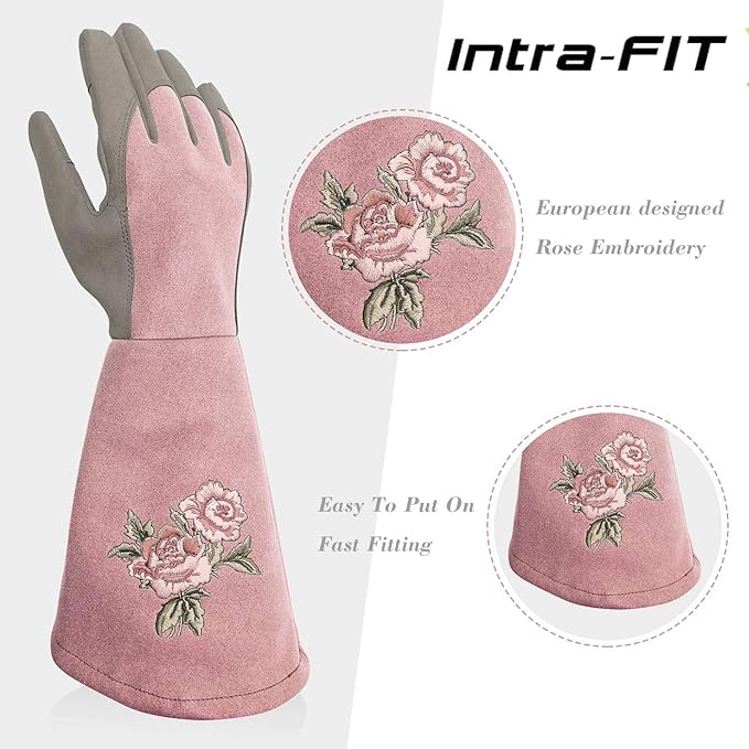 Rose Pruning Gloves Thorn Resistant, Embroidery Gardening Gloves with Extra Long Forearm Protection