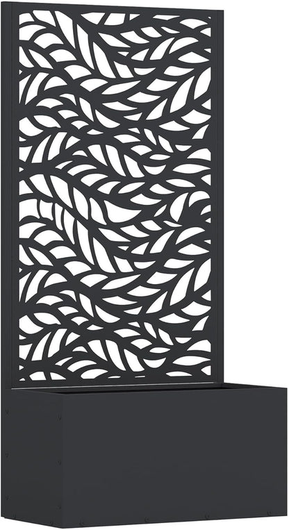 Casaphoria Metal Raised Garden Bed with Trellis and Wheels, 47"x24"x12" Planter Box for Climbing Plants, Vegetables & Vines, Features Drainage Holes and Privacy Screen (Black-Spring)