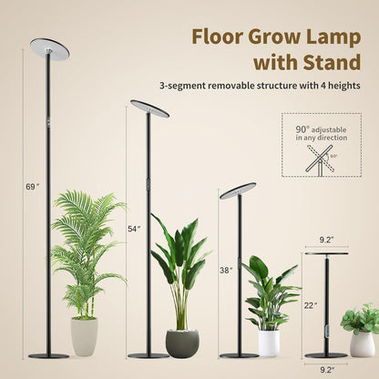 Tall Grow Lights for Indoor Plants Full Spectrum, 40W Sunlike Standing Plant Lights for Indoor Growing, 10-Level Dimmable, Adjustable Height for Various Plant Sizes